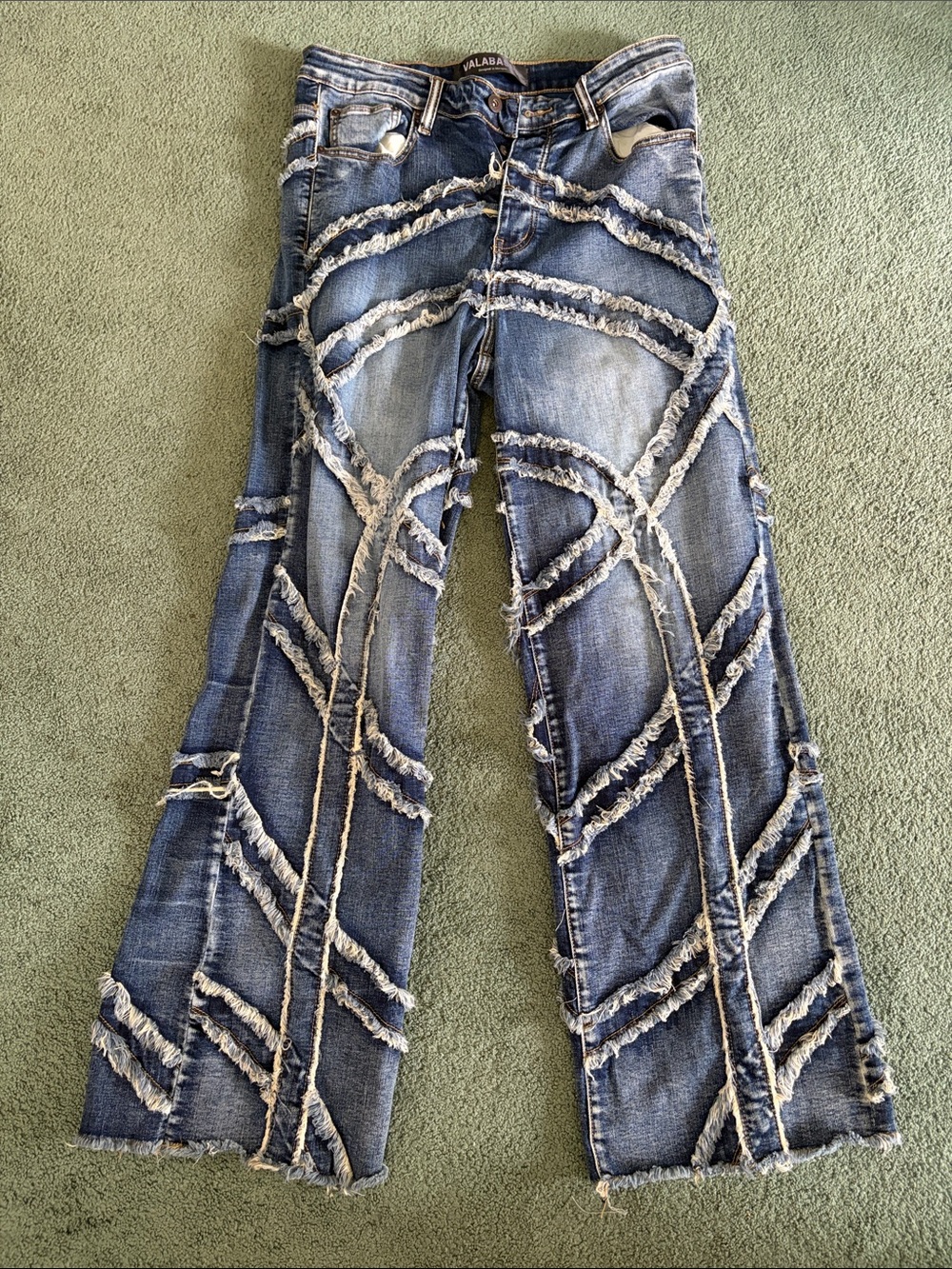 Distressed Fringe Detail Blue Jeans for Men